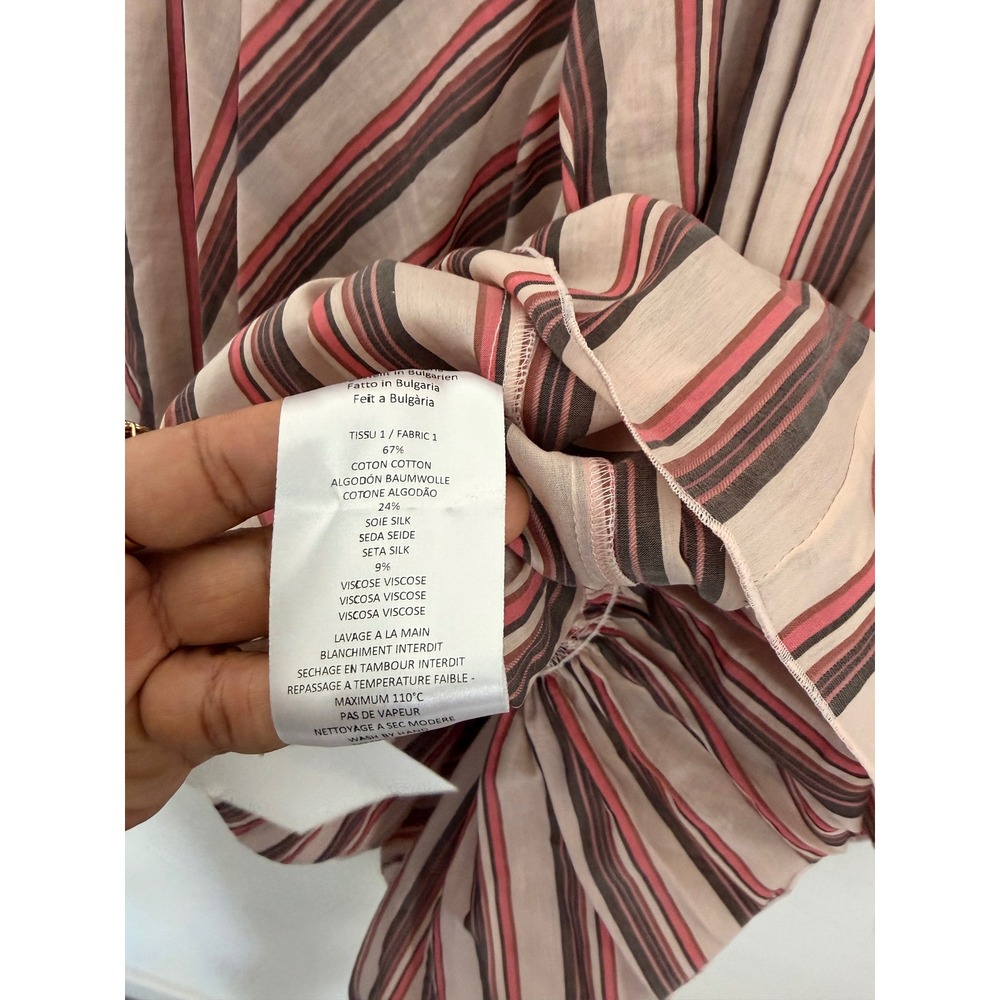 Longchamp Striped Silk Blend Smocked Waist Balloon Sleeve Mini Dress Pink Size 8 - Picture 7 of 10